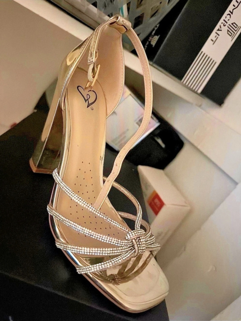 Windsor Rhinestone Ankle Strap Heels in Gold